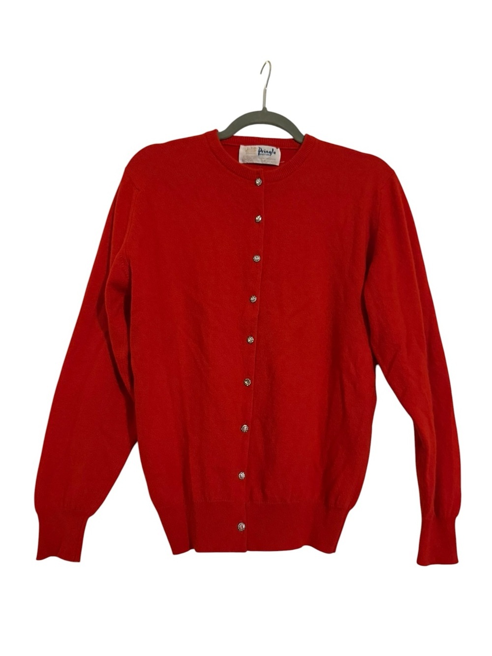 Pringle of Scotland Red Cashmere Crystal Button Cardigan